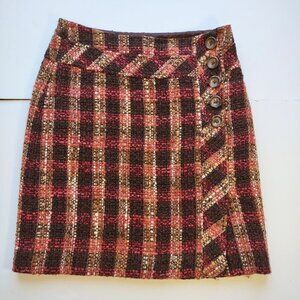 LOFT Chocolate Brown Plaid Wool Mini Skirt Collegiate Schoolgirl Preppy  Size 2